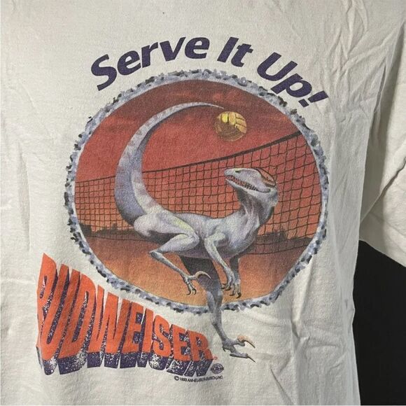Rare True Vintage 1993  Budweiser Velociraptor Dinosaur T Shirt XL Single Stitch - Picture 3 of 9